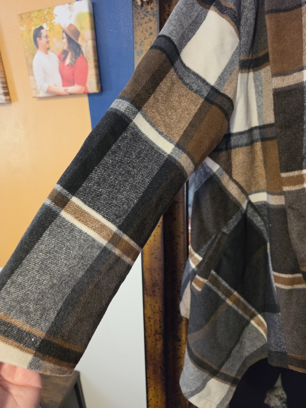 Chicwish Plaid Wool-Blend Pea Coat in Brown, Gray, Cream - Picture 3 of 9